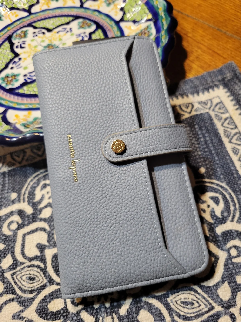 Nanette Lepore Continental Blue Pebbled Faux Leather Snap Wallet